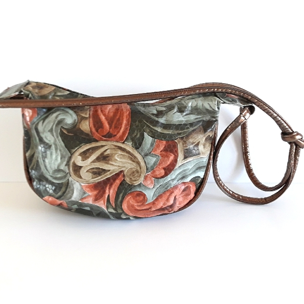 Paisley Embossed Leather Shoulder Bag Made in USA Vintage